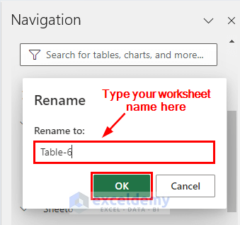 Typing new worksheet name