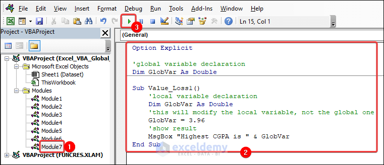VBA Code with Global and Local Variables