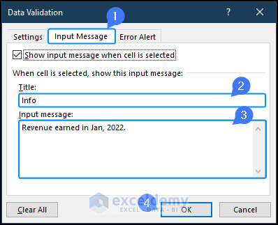 data validation window to input message as tooltips