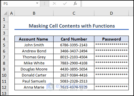 19- masking cell contents as the alternative of encryption