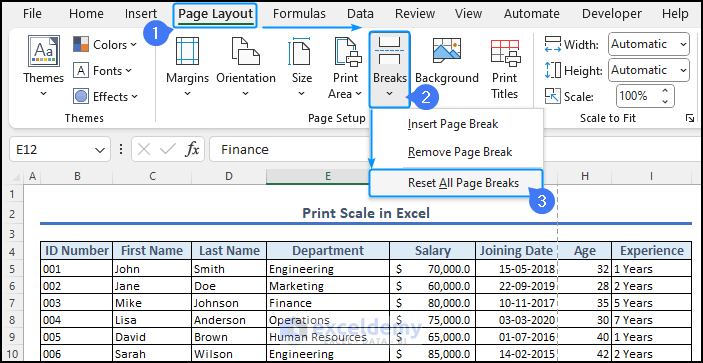 removing page breaks to solve fit to scale not working issues in Excel