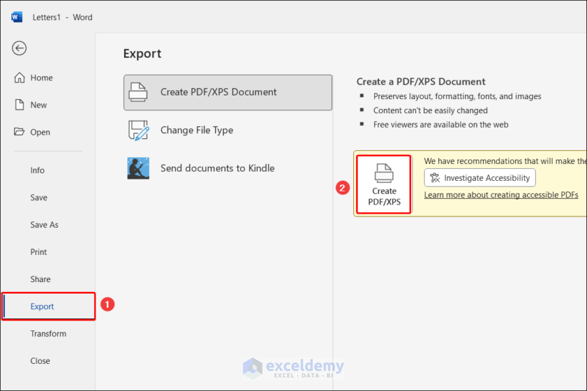 Exporting word file to pdf