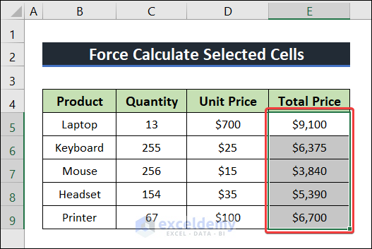 Selected Cells Calculated
