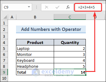 Add numbers with operator