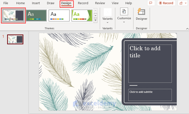 Adding feathered theme in Powerpoint