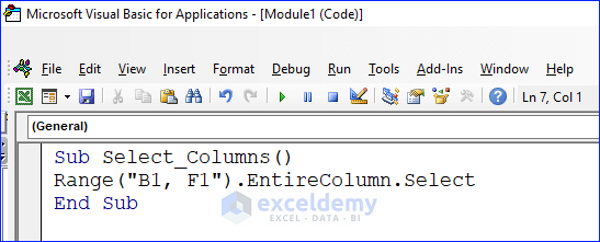 Code to Select Columns