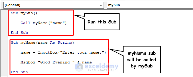 Code to call a sub with single parameter