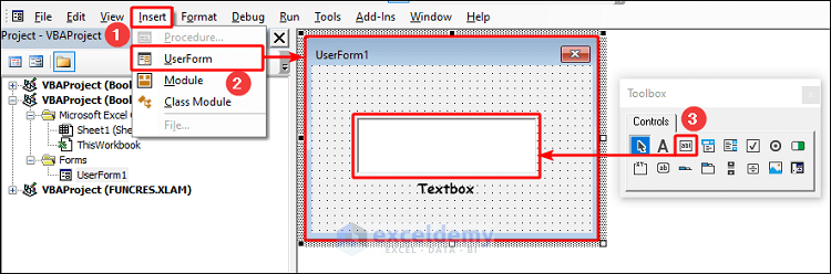 How to Insert TextBox in UserForm