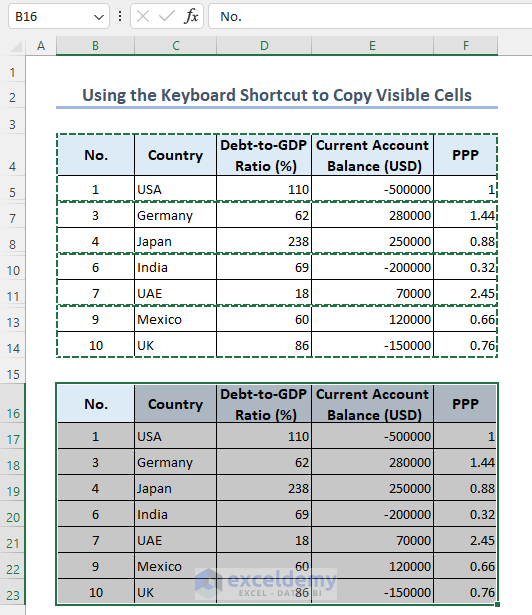 Pasted Visible Cells Only Excel
