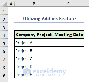Sample dataset for inserting calendar in Excel cell