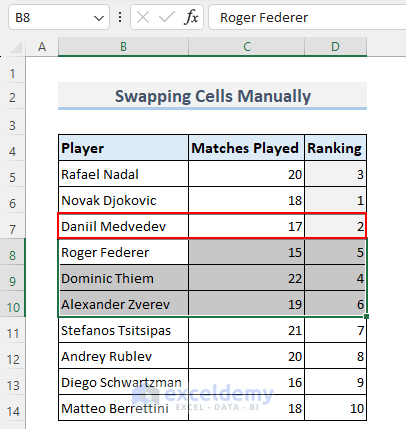 Swap Cells in Excel