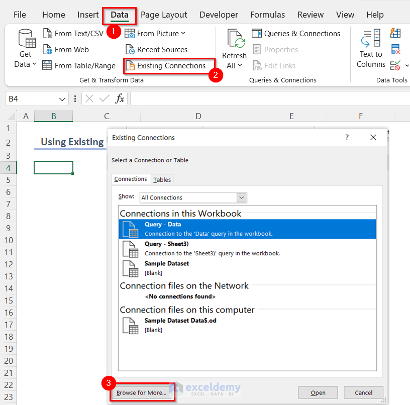 Using Existing Connections to Connect Two Excel Workbooks