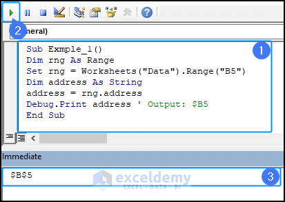 code to get Excel vba range address