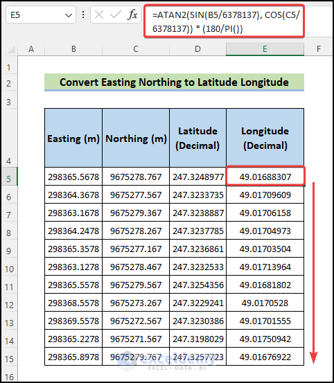 convert easting northing to long