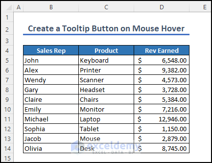 dataset for Excel button tooltip