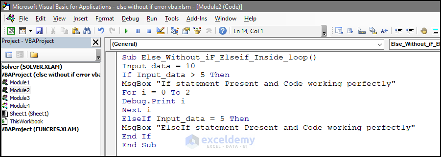 Elseif without if due to elseif inside of a loop