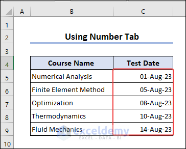changing the date format using number tab