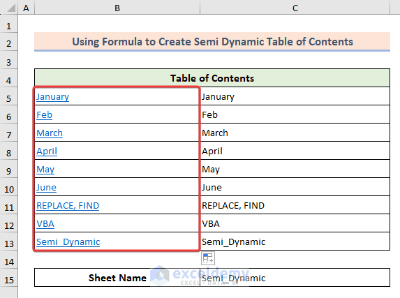 How to Create Dynamic Table of Contents in Excel (3 Easy Methods)