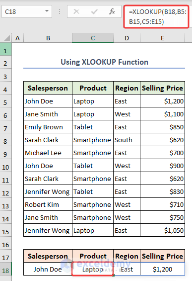Formula of XLOOKUP function to get the first lookup value