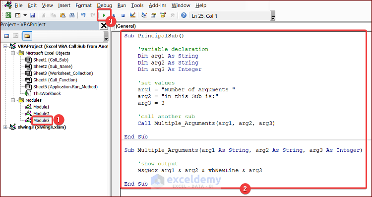 VBA Code to Call Sub with Multiple Arguments