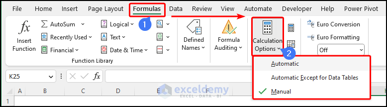 How to turn off manual calculation in excel