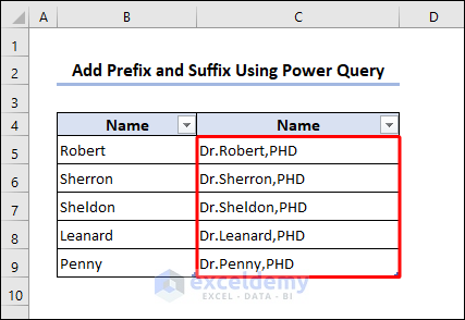 Data with prefix and suffix