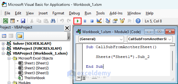 Inserting code to call sub from another sheet