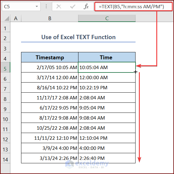 Using Excel TEXT Function to Convert UTC Timestamp to Time