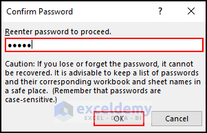 21- confirming password to protect structure of an Excel workbook