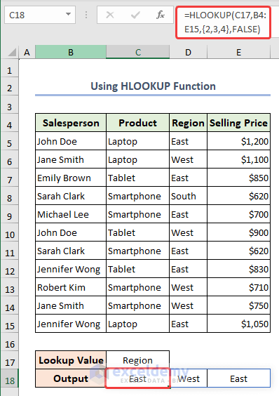 Formula of HLOOKUP to collect horizontal lookup value