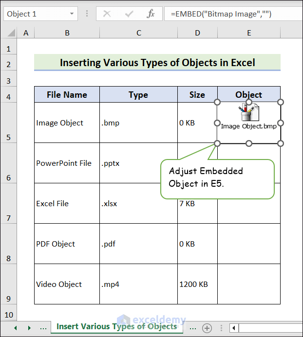 Insert Image as Object in Excel