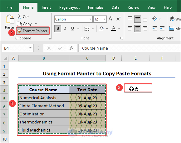 using format painter to copy format