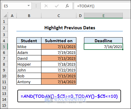 change cell color based on previous dates in Excel