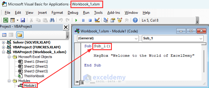 Image showing code in a module of workbook_1