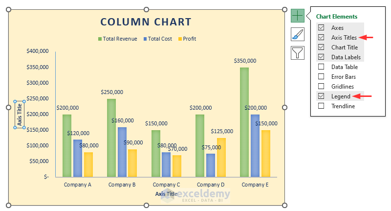 Marking Axis Titles from the chart elements