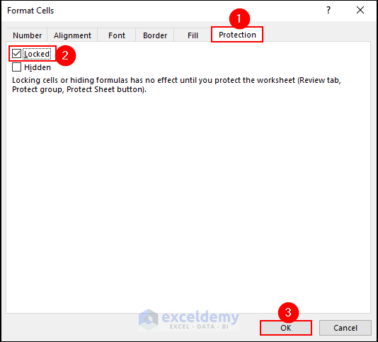 23-marking locked option under protection tab after selecting the specific cell