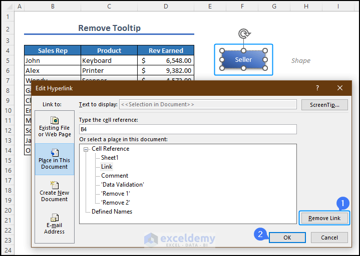 removing Excel button tooltip from the edit hyperlink window