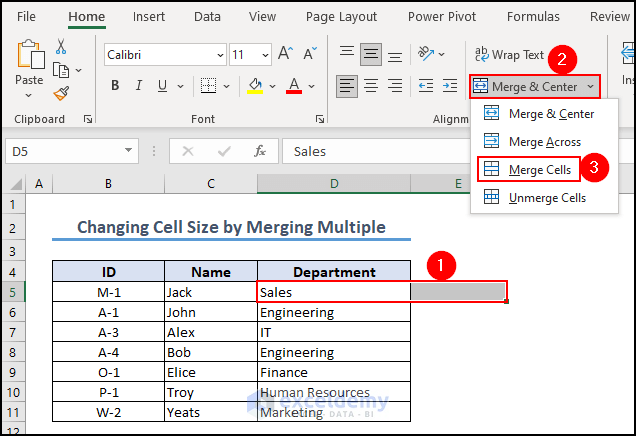 23- selecting cell range and choosing merge cells option from home tab