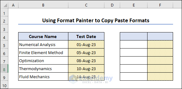 output of the Format painter option