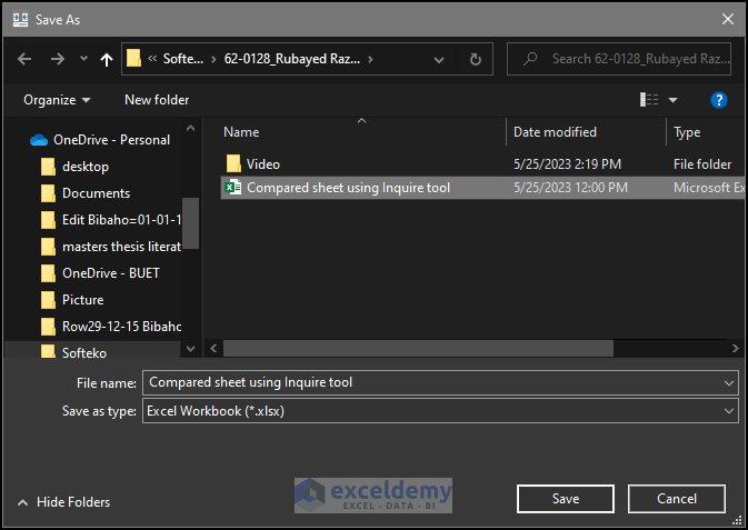 Selecting the output location of the export results