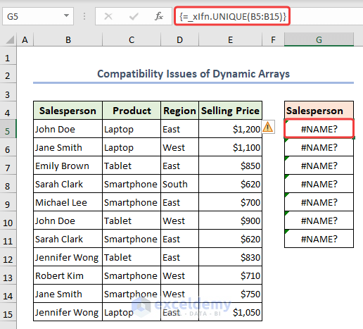 Compatibility issues of dynamic arrays due to older version of Excel