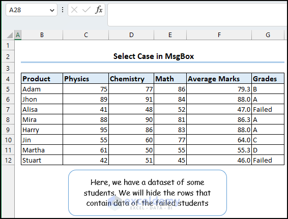 Dataset to Use Select Case in MsgBox