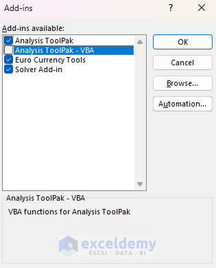 Disabling Analysis Toolpak - VBA add-in to see whether the refresh all is working or not