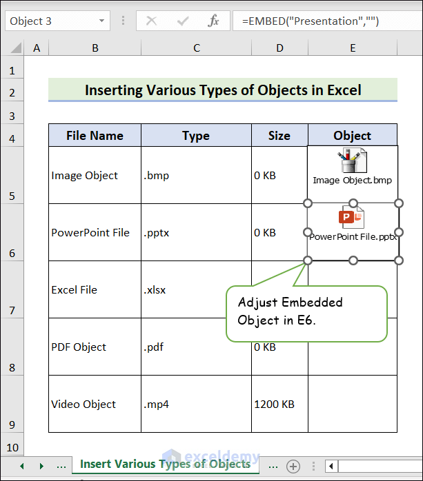 Insert PowerPoint file as Object in Excel