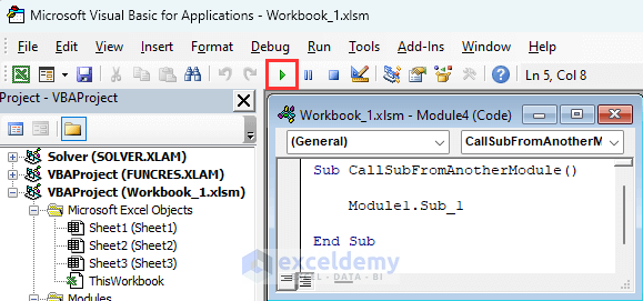 Inserting code to call sub from another module