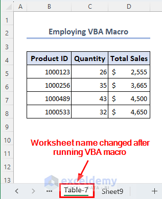 Worksheet is renamed using VBA macro