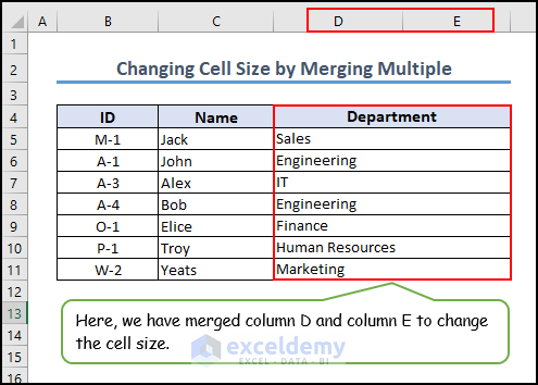 24- changed cell size by merging multiple in Excel
