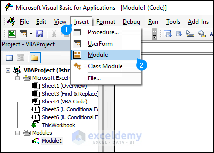 Open module options from the vba window