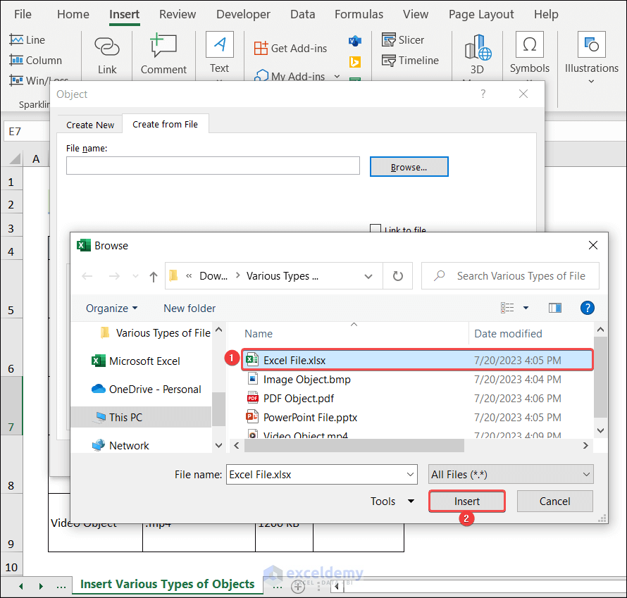 Choose Excel File and click on Insert
