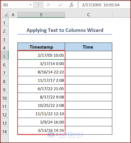 Dataset for Applying Text to Columns Wizard